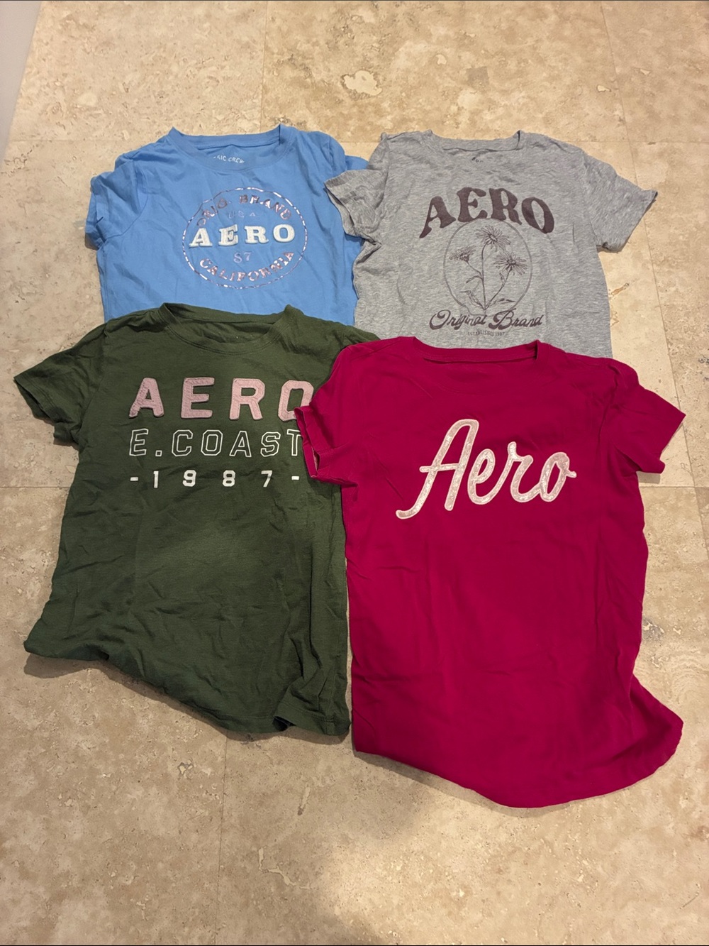Aeropostale Short Sleeve Logo Tees in Blue, Gray, Green, Pink